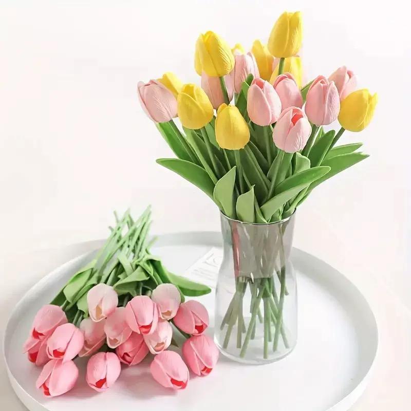 30pcs Realistic Tulip Flower Decorative Plastic Flowers, Touch-Realistic, Ideal for Wedding Bouquets, Home, Hotel, Party, Outdoor Events