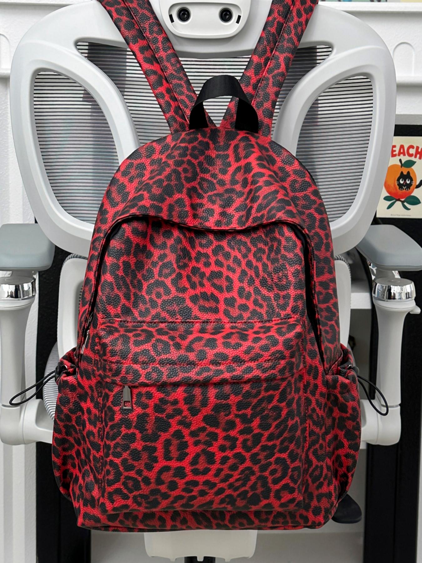 1pc  Women's backpack with large capacity, leopard pattern zipper closure, fashionable and versatile, personalized and trendy, suitable for college students to go to school, commute to work, go shopping, women's backpack, Casual Printed Backpack