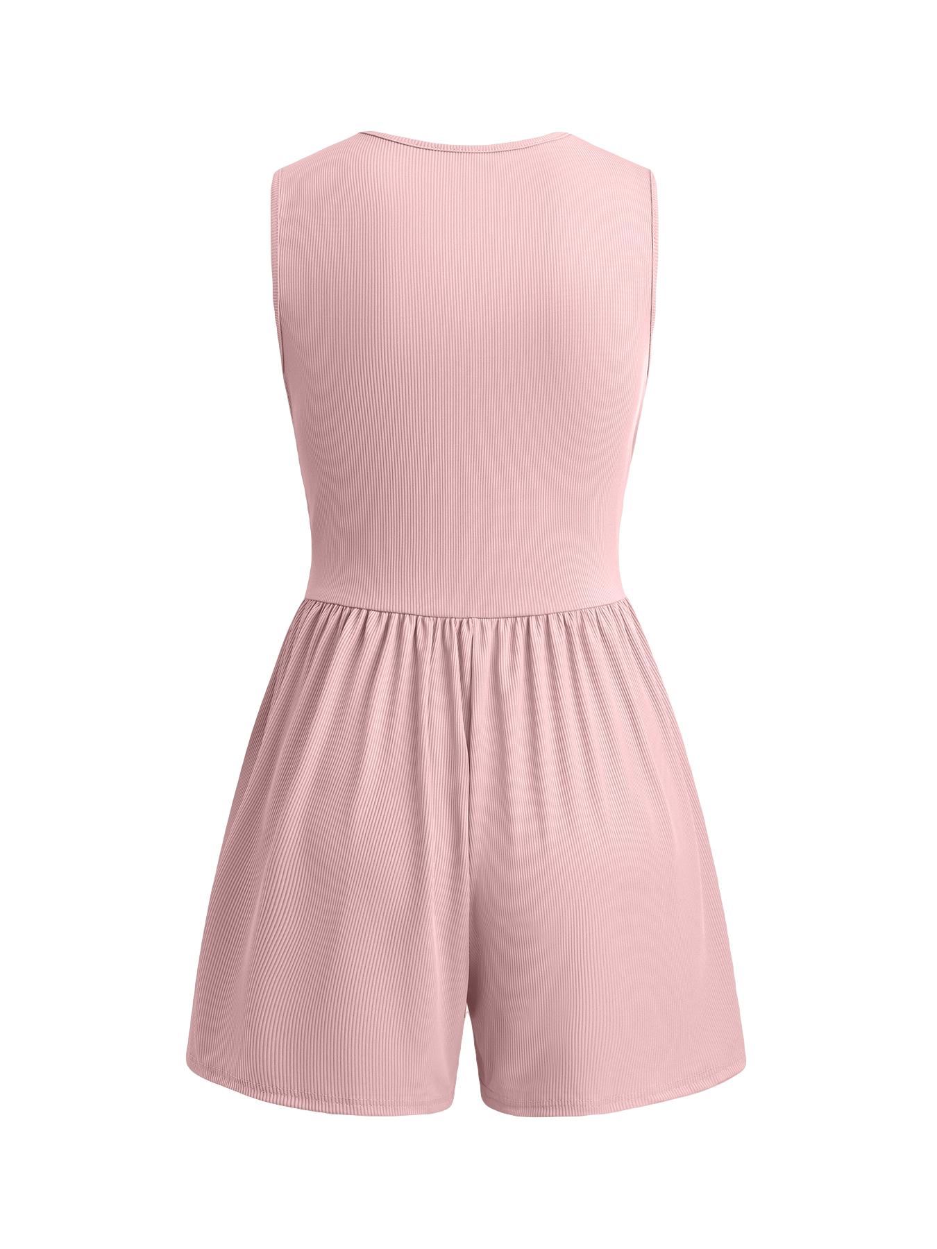 1 Piece Spring Summer V Neck Sleeveless Romper Women | Ribbed Ruched Waist Wide Leg Short Jumpsuit | Casual Chic Style Stretchy Comfy Outfit for Daily Vacation Beach Wear