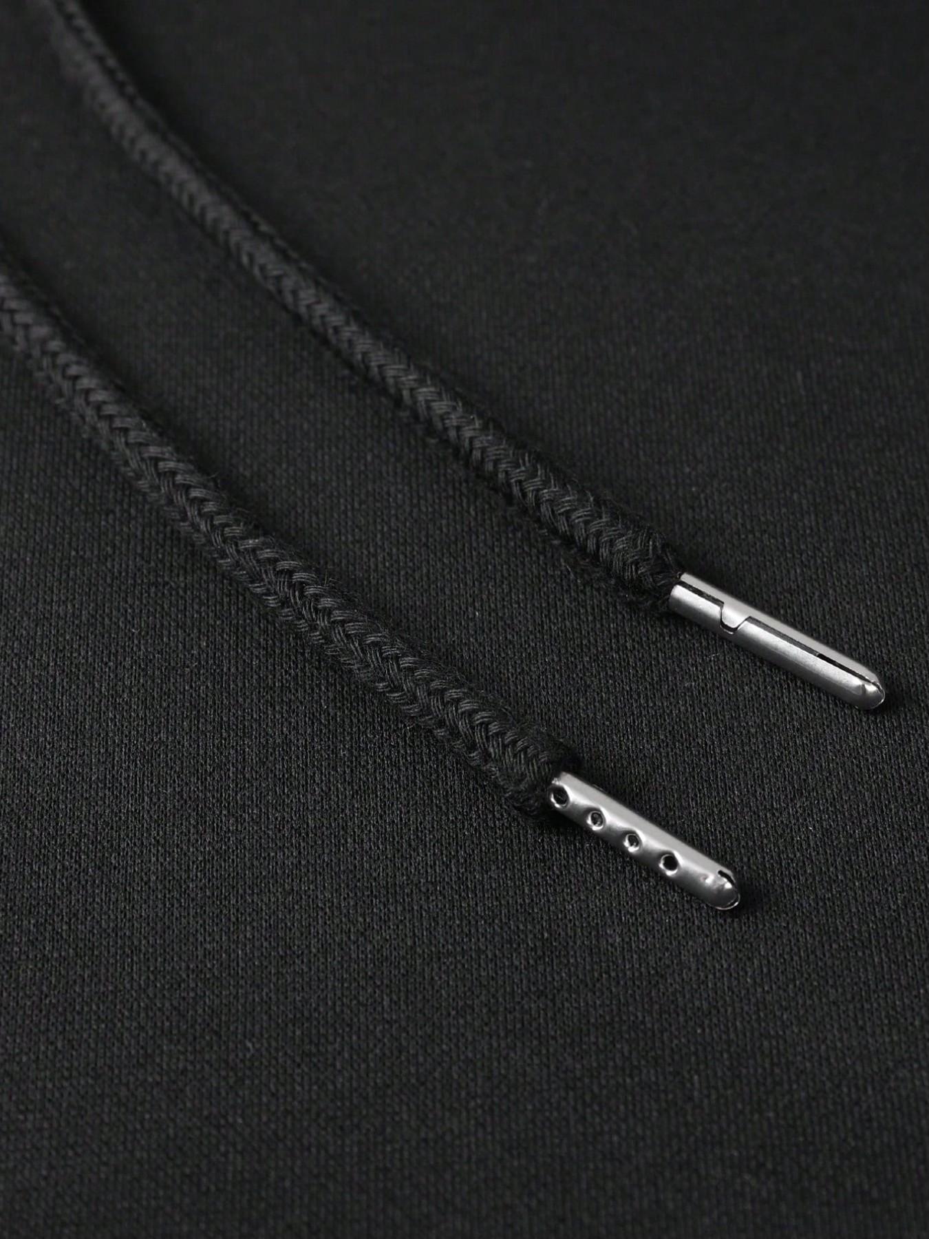 Ink Wash Samurai Sword 'fate' Japanese Print Hoodie, Long Sleeve, Warm Fleece Lined, Fall & Winter, Casual Loose Fit, Streetwear Style, Sweatshirts