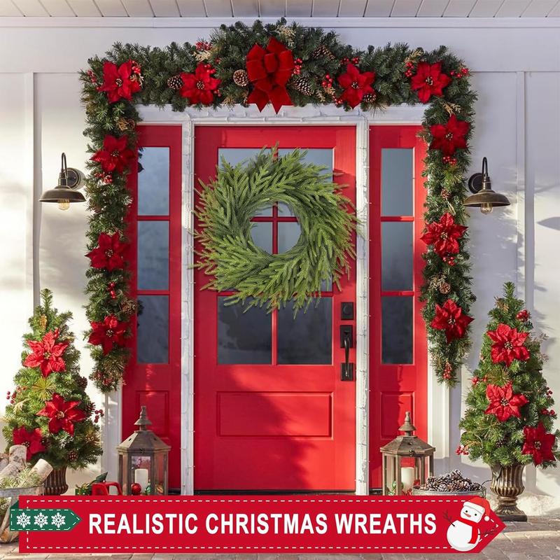 23.6 Inch Realistic Christmas Wreath, Soft Bendable Front Door Decor, Winter Outdoor Wall Window Decoration, Indoor Thanksgiving Xmas Ornament