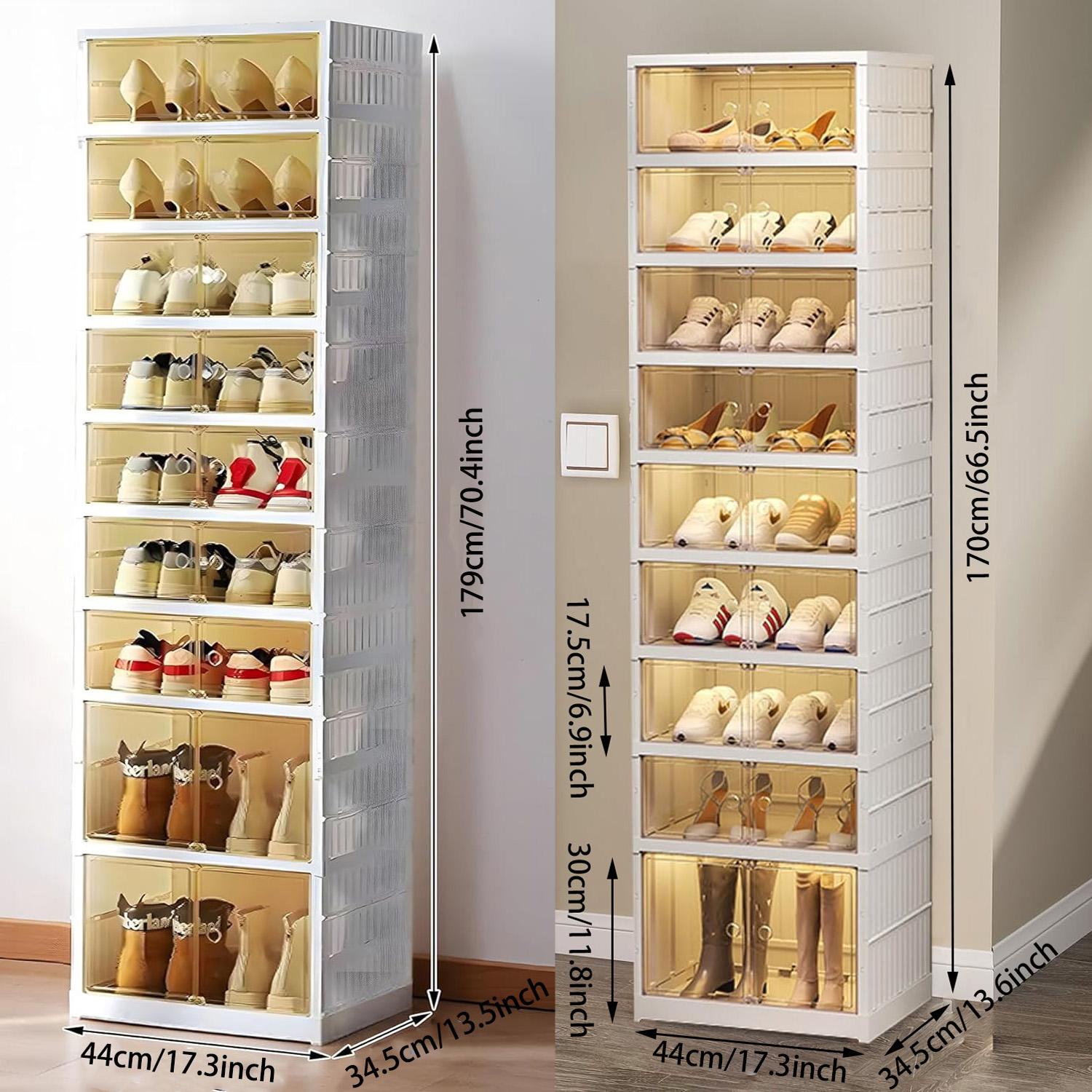 1/2Pcs 9/18 Tier foldable shoe cabinet,Can store 18 pairs of shoes,Plastic Collapsible Shoes Storage Box Clear Shoe Boxes Stackable with Door Shoe Cabinet Bins with Lids Large Organiser Racks shoe rack organizer men room accessories shoe cabinet storage