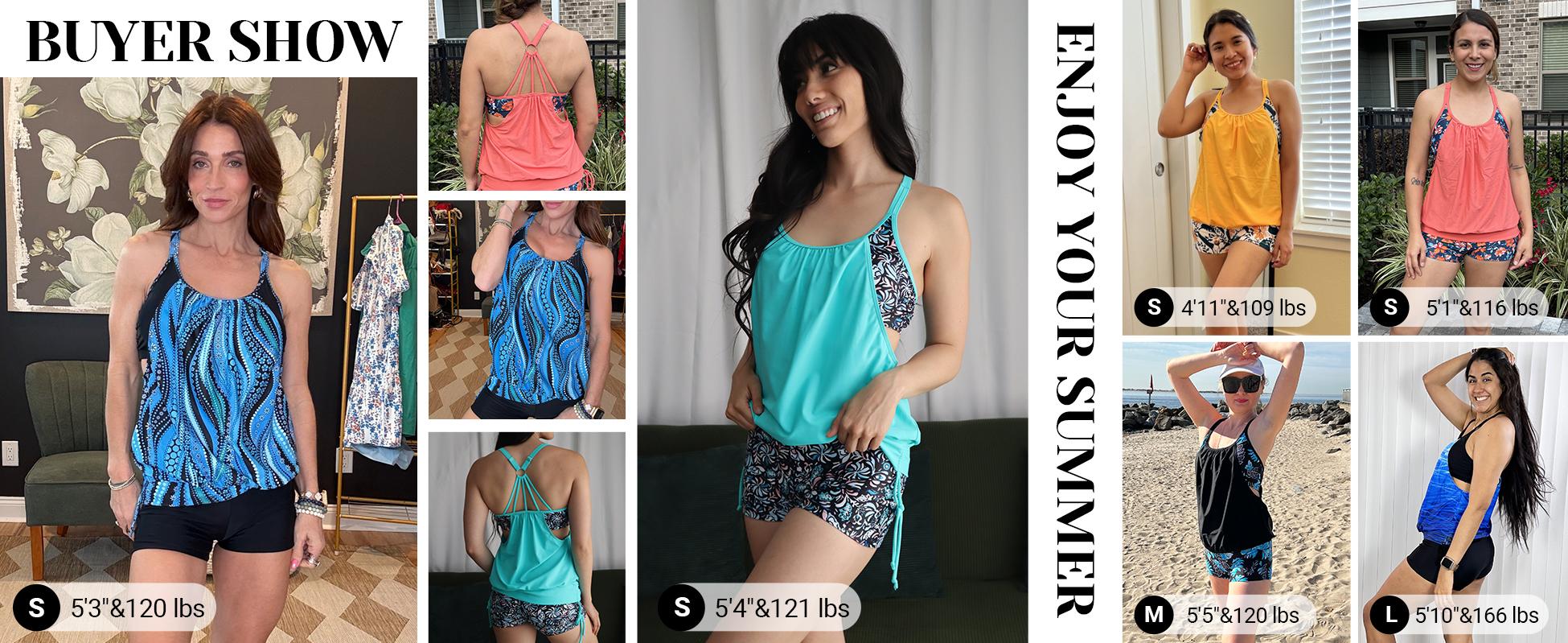 Holipick Womens Tankini Swimsuits Two Piece Tummy Control Bathing Suits Blouson Tankini Top with Sporty Boy Shorts Plus Size Tankini Swimsuits for Women Swimwear Swimsuits for Curvy Women