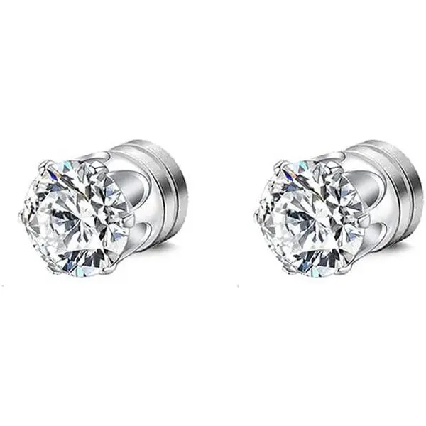 Magnet 6 Prong Set Cubic Zirconia Clip on Fake Stud Earrings for Women Men Cartilage Non Pierced Ear Senstive Ear CZ Crystal Huggie Studs Hypoallergenic Jewelry Gifts Duaghter Bff Birthday
