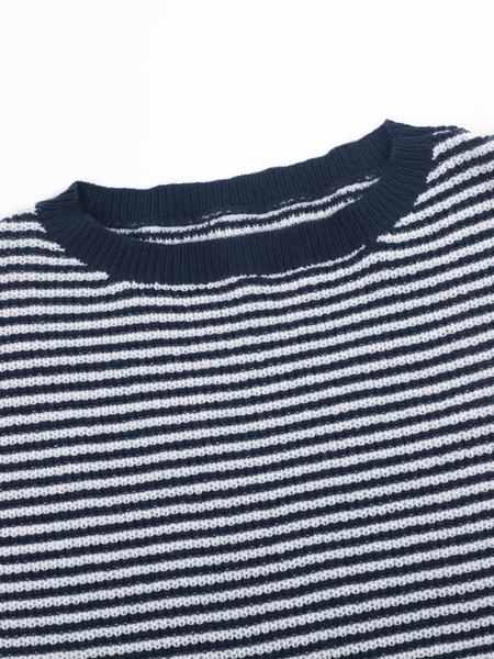 Women's Striped Drop Shoulder Sweater, Casual Bishop Sleeve Boat Neck Jumper for Daily Outdoor Wear, Ladies Knitwear for All Seasons, Womenswear, Tops
