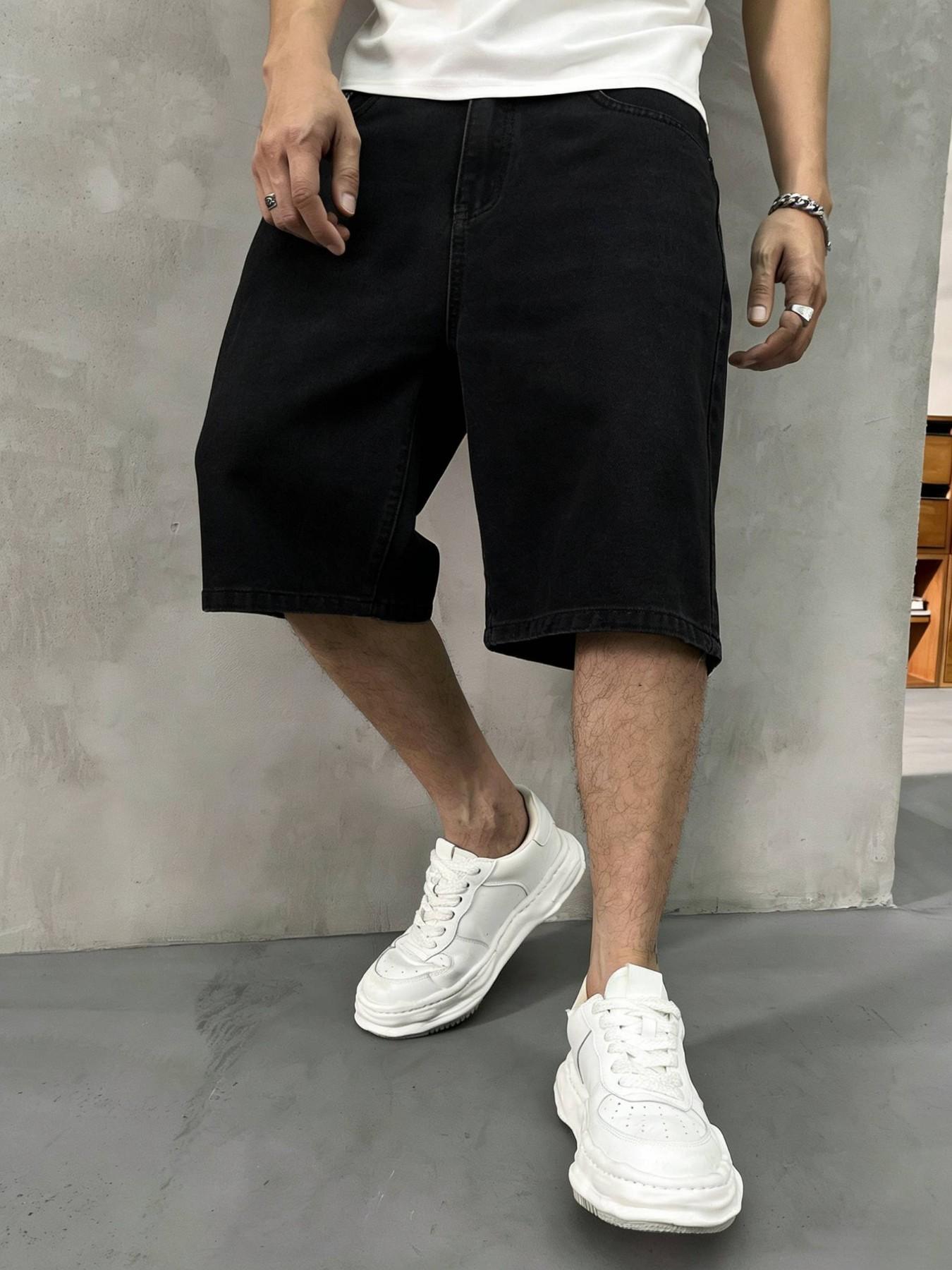 Men's Solid Color Plain Denim Fabric Shorts, Regular Fit Classic Casual Streetwear Comfy Fashion Basic Shorts for Daily Wear, Men's Bottoms Menswear for All Seasons