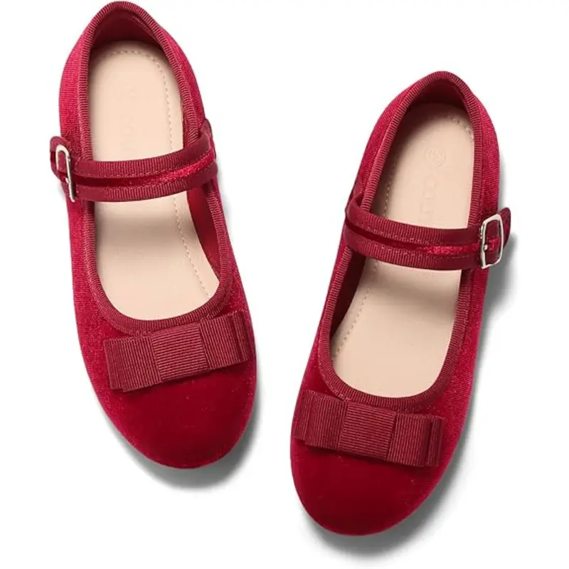 Coutgo Little Girls Dress Shoes - Toddler Mary Jane Shoes for 3-11 Years, Glitter Bow Round Toe Flats with Hook & Loop Closure, All-Season Party Wear Glitter Rubber Back to School Sohochic Footwear