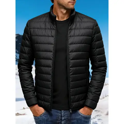 Mensfashion Stand‑Collar Jacket Designed to Keep Warm, Lightweight Quilted Outerwear, Zip‑Up Closure, Practical Side Pockets for Outdoor Activities and Cold‑weather Daily Outfits