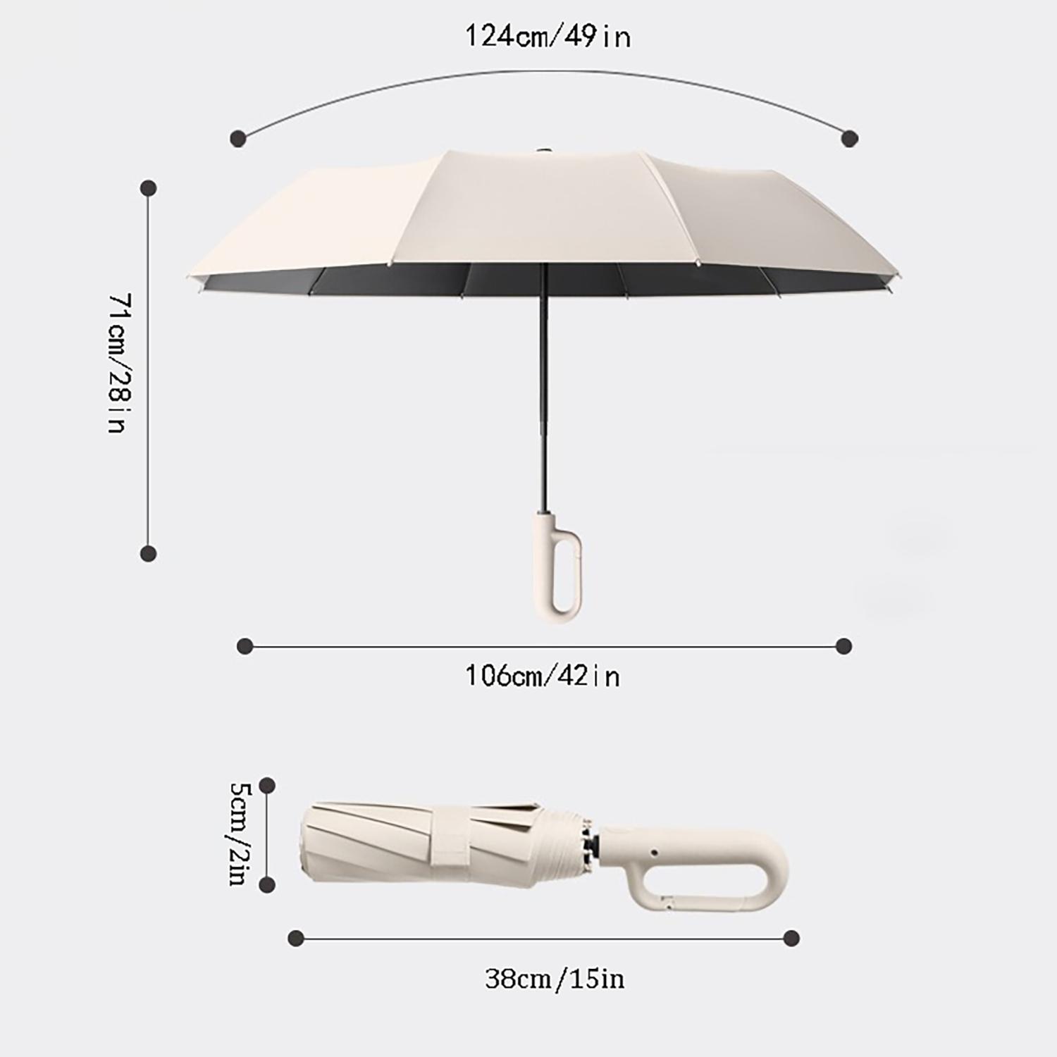 Ring Buckle Automatic Umbrella, Reflective Safety Strips, Durable Windproof, Reverse Auto Open, Travel Portable, Compact Foldable