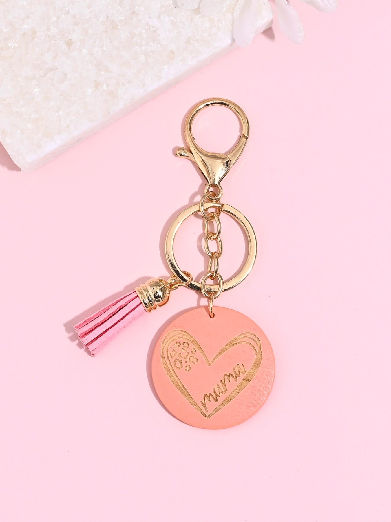 Creative Fashion Mama Wooden Sign Keychain, Heart Fringe Design, Bag and Car Decoration, Mother's Day Gift for Mom