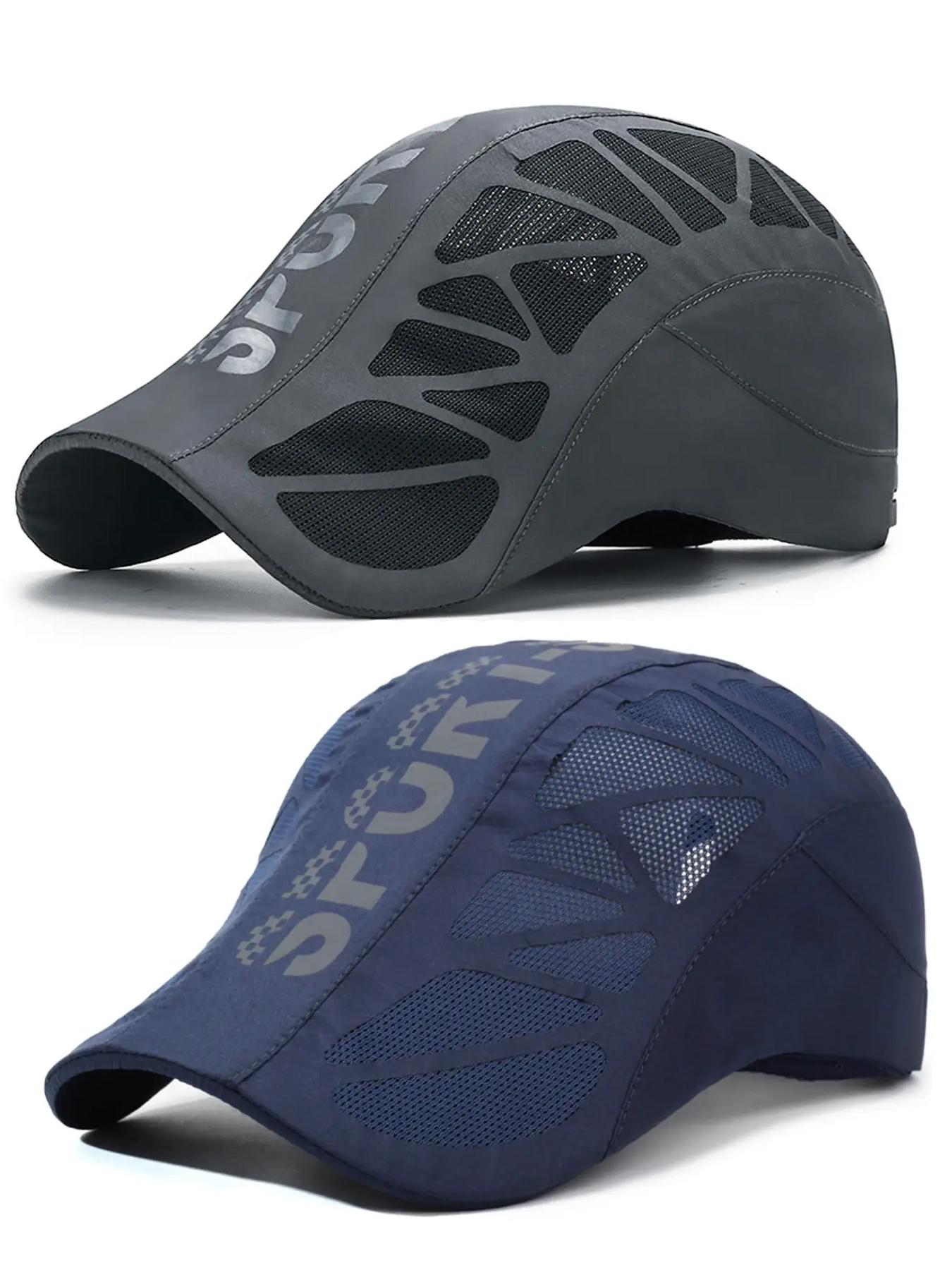 2 Pack Men's Mesh Breathable Fitted Newsboy Cycling Cap | Retro Literary Painter Peaked Sunshade Cap