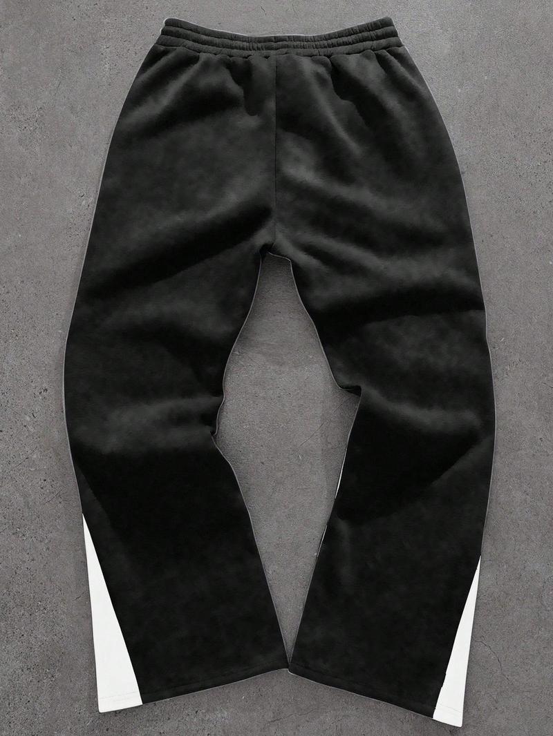 Retro Oversized Star Pattern Flared Sports Pants, Heavyweight Contrast Color Wide-Leg Joggers for Festivals & Street Fashion, Comfortable Loose-Fit Athletic Trousers Retro Oversized Star Pattern Flared Sports Pants, Heavyweight Contrast Color Wide-Leg Joggers for Festivals & Street Fashion, Comfortable Loose-Fit Athletic Trousers