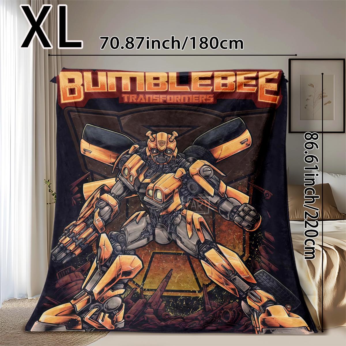 Vintage Transformers Flannel Blanket, Bumblebee Full Print, Thick Comfortable Sofa Cover, Festival Gift, Multi-Purpose Throw Blanket