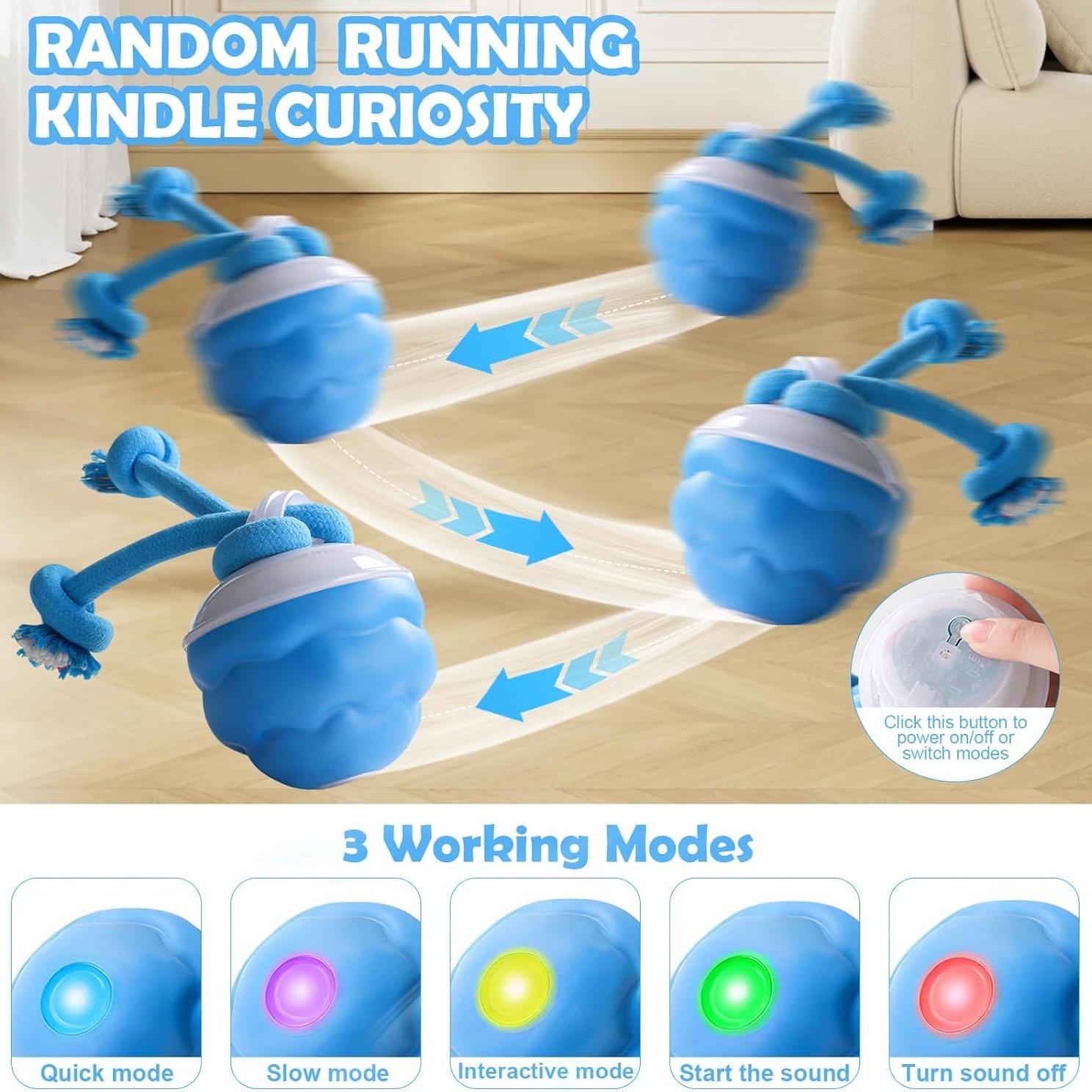 Interactive Dog Toys, Newly Upgraded Interactive Training Ball, Interactive Dog Ball for Medium/large Dogs, Automatic Moving Dogs Toy, USB Rechargeable Blue