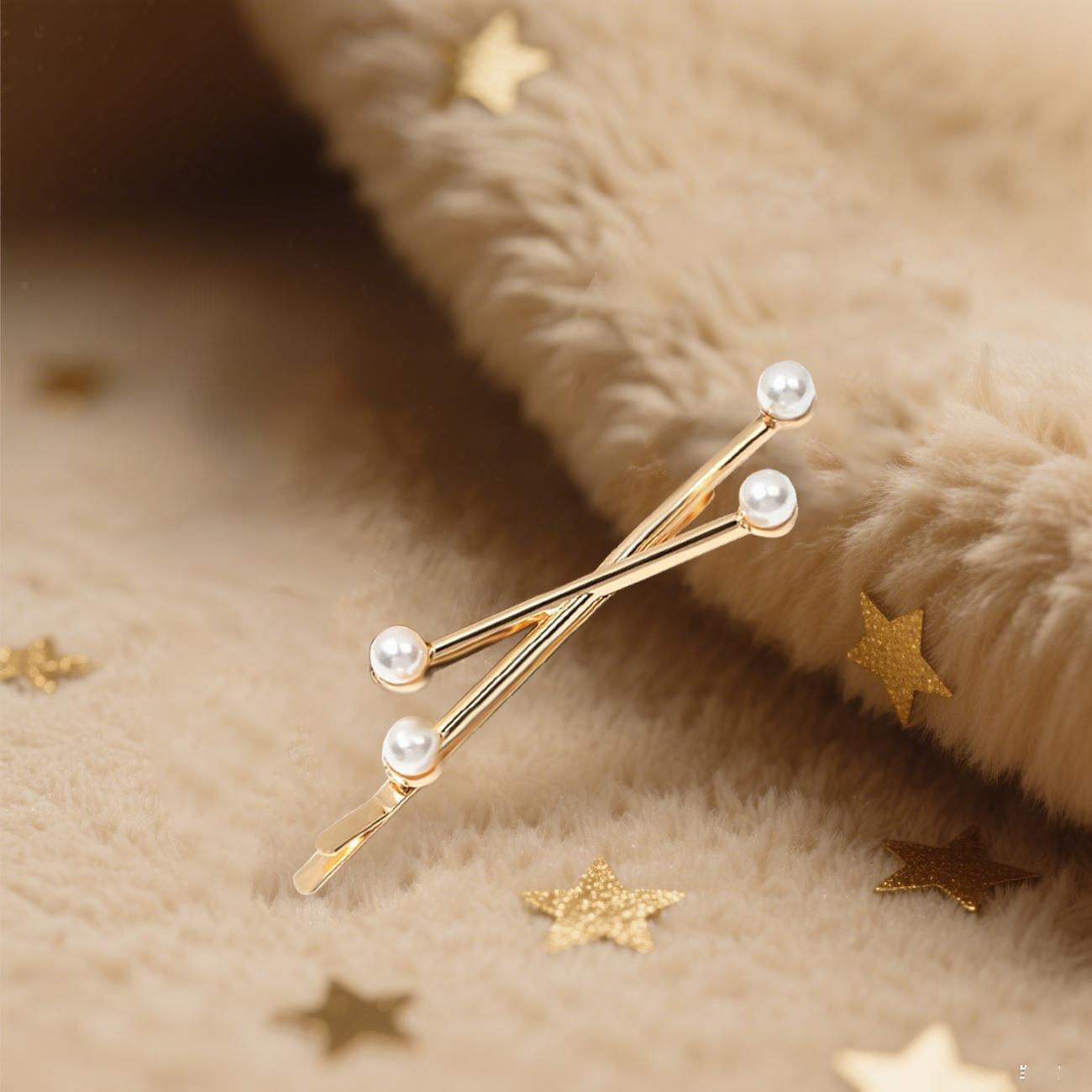 2PCS Gold Metal X Shaped Hair Pins Decorative Fancy Hair 