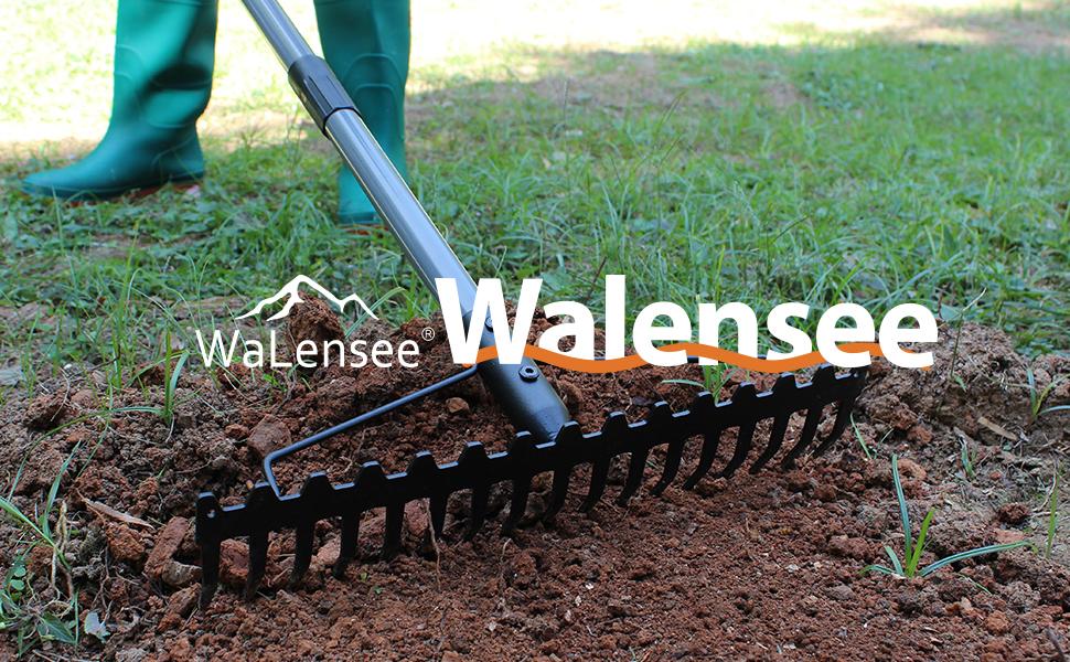 Walensee 5.4FT Bow Rake Heavy Duty Garden Rake with Stainless Steel Handle, 17 Steel Tines Metal Head Rake Tool for Loosening Soil Gathering Leaf Leveling Lawn Farming Land
