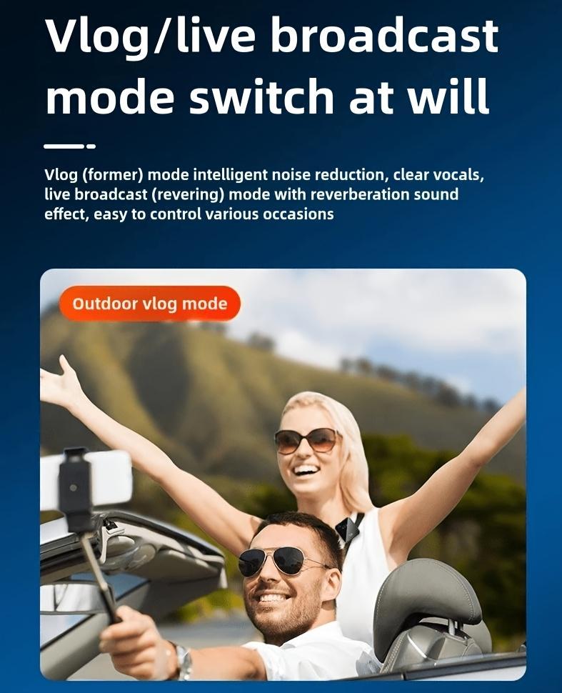 Professional Wireless Lavalier Microphone with Intelligent Noise Reduction 360° Omnidirectional Condenser Windscreen for Recording Live Streaming Podcasting Bluetooth Android