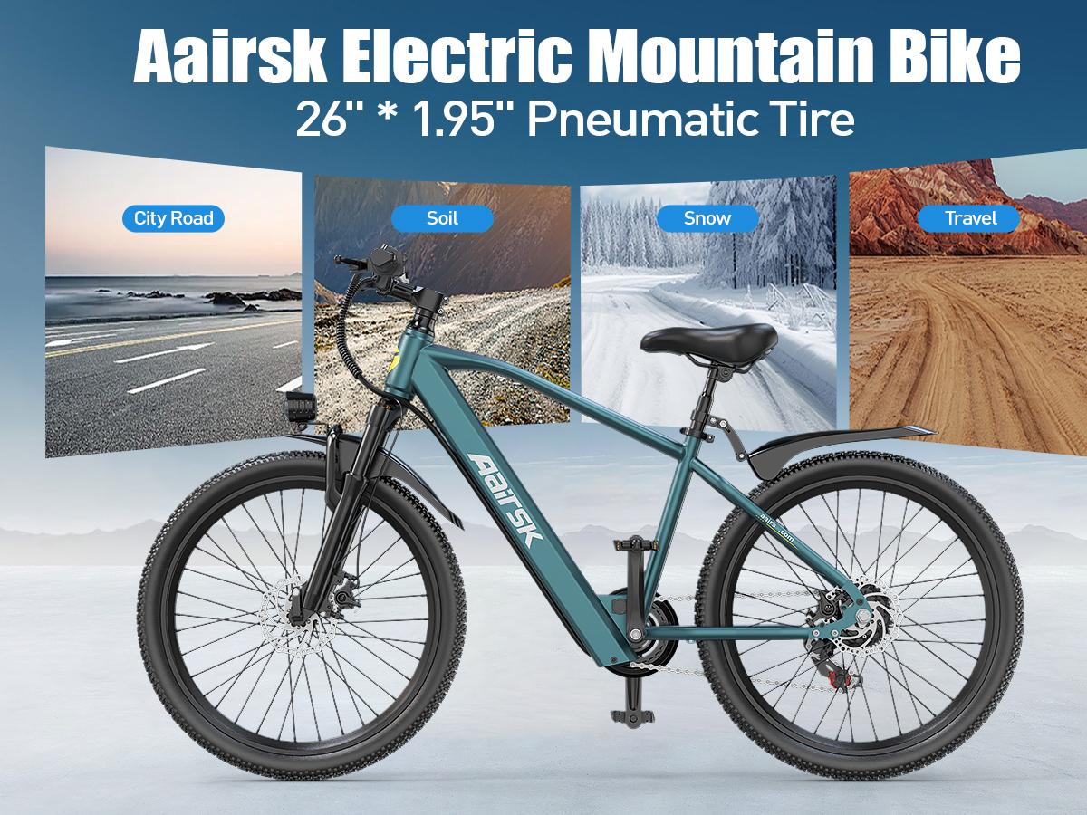 Aairsk GT300 Electric Bike 26"/24" 25 mph 10Ah Battery 750W Peak Motor 21 Speeds Dual Suspension 40 Miles Range Pedal Assist Full Suspension Commuter Ebike Adjustable Seat Gift for Father's Day Travel Outdoor