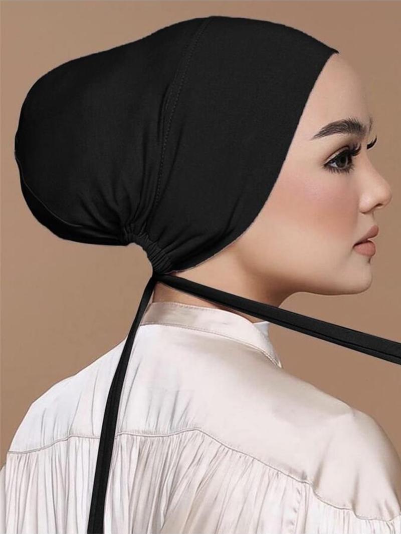 1 Piece Muslim Drawstring Headscarf, Adjustable Hijab Tube Cap Under Scarf, Elegant Casual Chic Solid Color Turban For Women, Convenient Accessories For Daily Wear