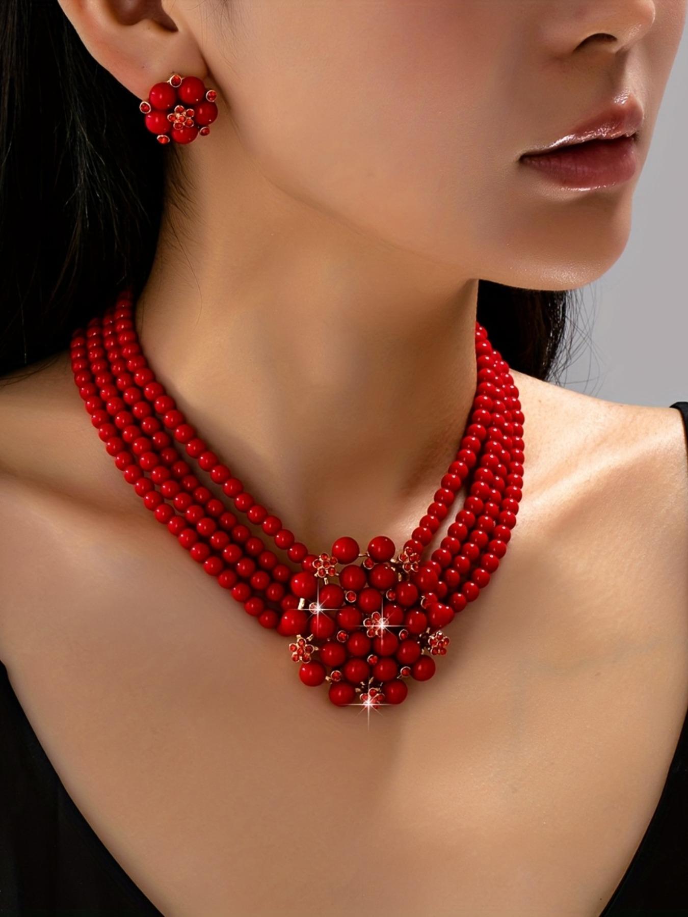 3-Piece Luxury Vintage French Style Multi-Layer Imitation Pearl Necklace Earrings Set, Perfect for Women's Evening Weddings Parties