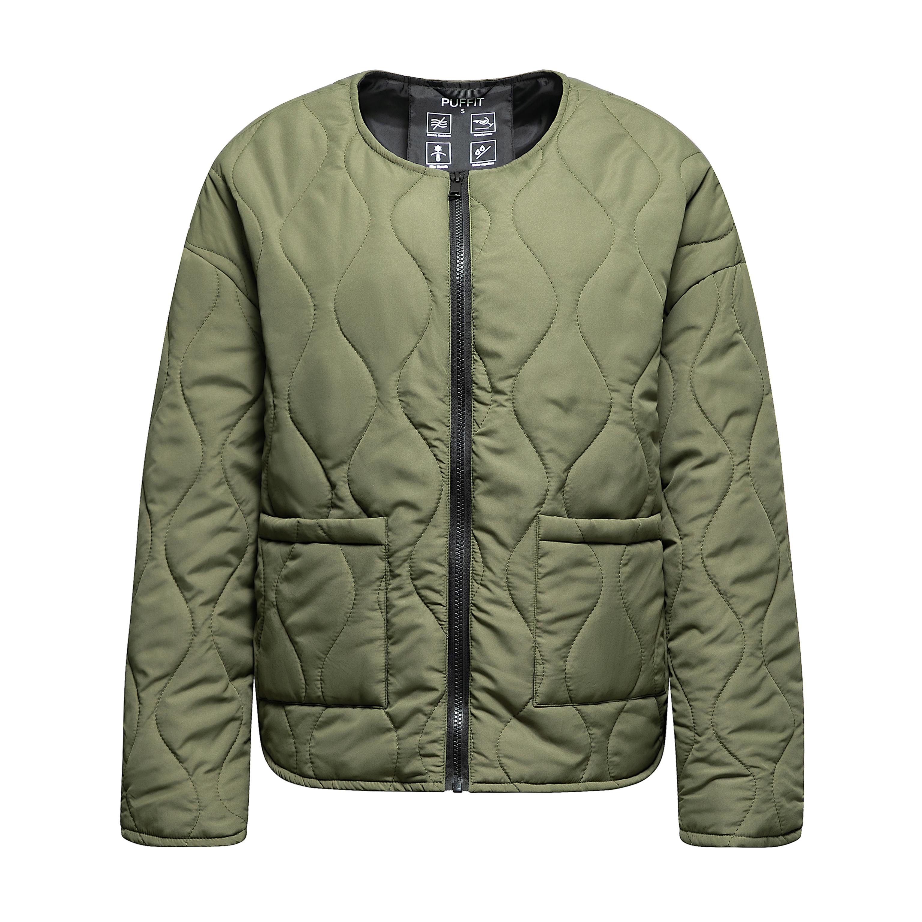 PUFFIT Machine Washable Water Repellent Quilted Crew Neck Puffer Jacket