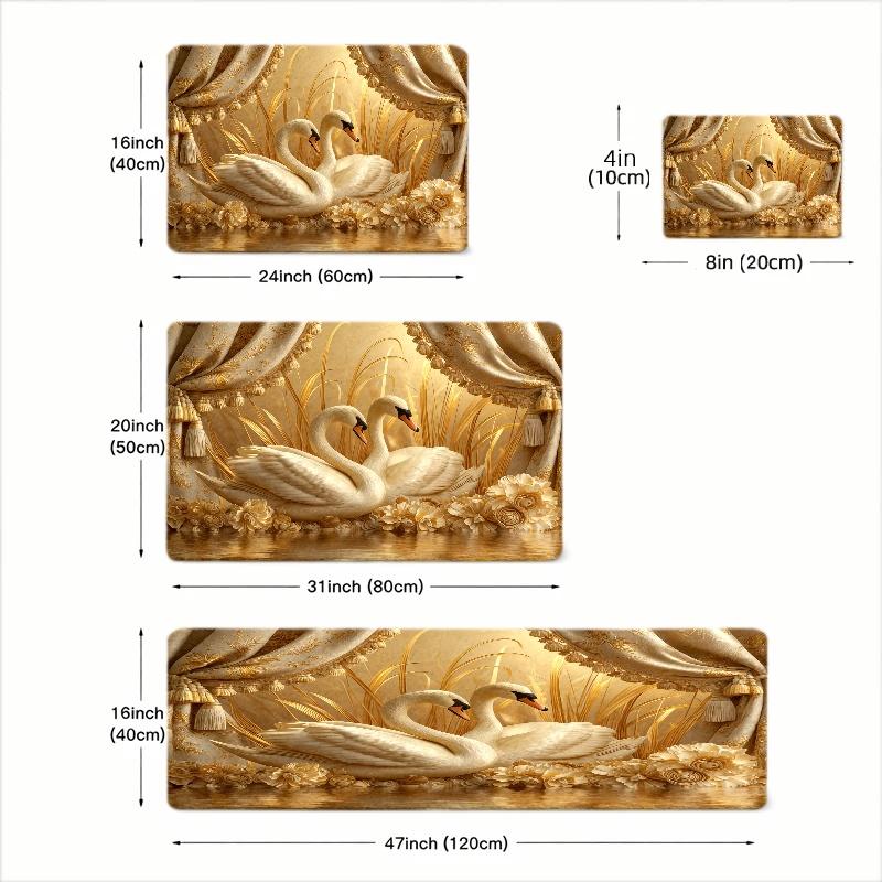 Luxury Swan Floral Rug Soft Flannel Non Slip Rubber Backing Machine Washable Indoor Outdoor Floor Mat Multipurpose Decor Perfect For Living Room Bedroom Kitchen Bathroom Entryway Door Mat Pet Mat Home Decoration Treads Stair Non-Slip