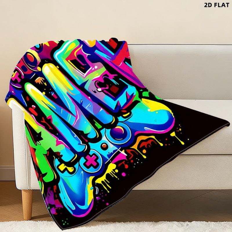 GAMER - Themed Graffiti - Style Throw Blanket, Single - Sided Printed, Various Specs, Vibrant Game Controller & Skulls Design, Perfect for Gaming Room/Lounge Relaxation, Soft Comfortable Fabric for Adults, Stylish Decorative & Cozy Nap Blanket