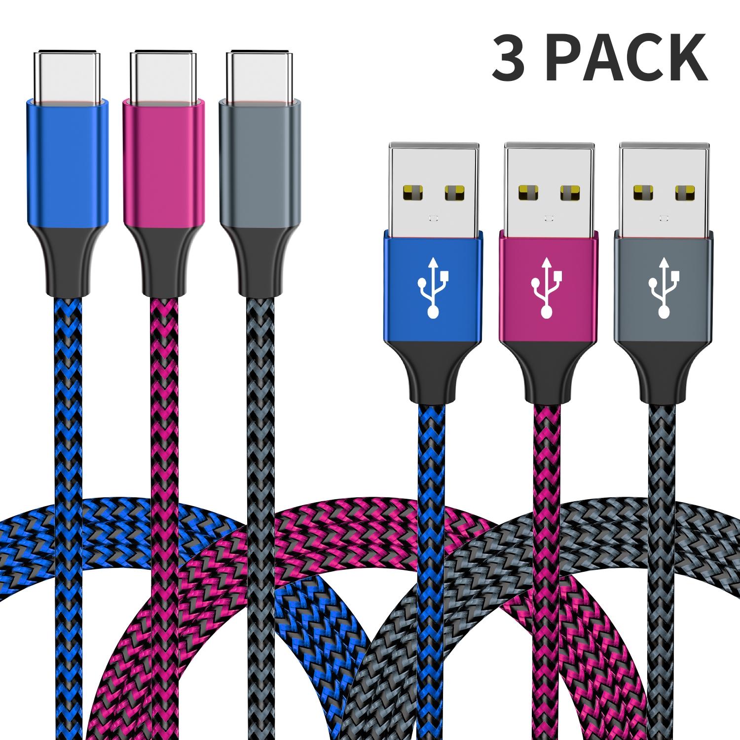 3 PACK Fast Charging Cable, Type C Charging USB A to USB C Nylon Braided Cable for Samsung, Google, Huawei, LG, Sony OPPO, Xiaomi, Supports Data Transfer, (35.43 Inches/70.87 Inches/106.3 Inches)