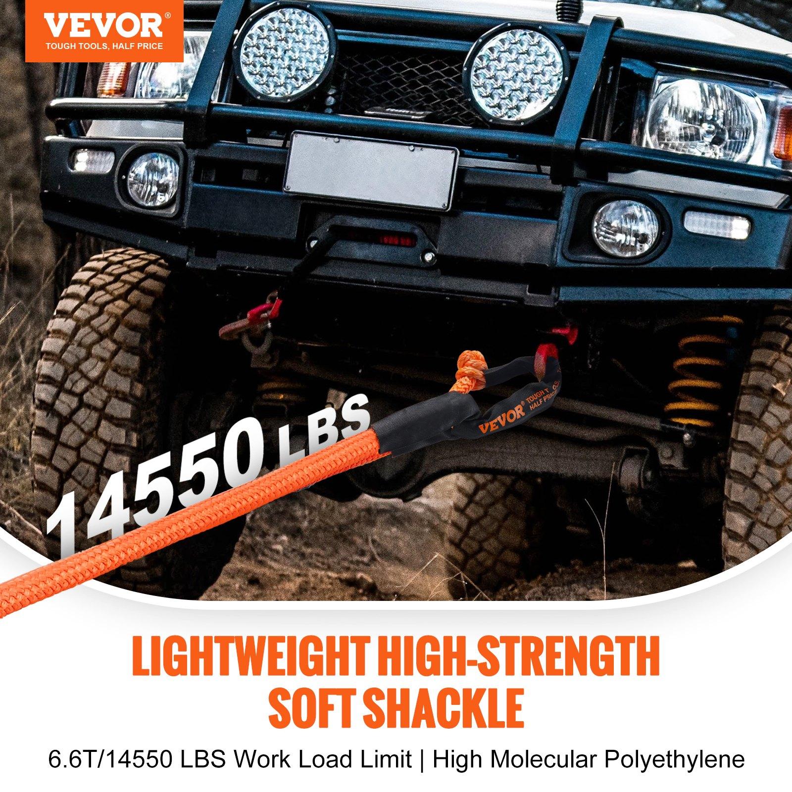 VEVOR Synthetic Soft Shackle, 1/2x 22 (2 Pack) 44092 lbs (20 Ton) Breaking Strength Recovery Tow Shackles with Extra 2 Sleeves Storage Bag for UTV, ATV, Trucks, Jeep, Off-Road Vehicles, Orange