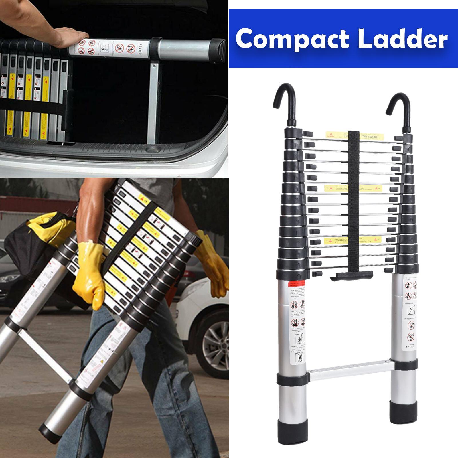 Aluminum Telescoping Ladder 14.4ft / 16.4ft /20.3ft Extension Ladder with 2 Hooks, Portable Folding Ladder, 330lbs Load Capacity, Adjustable Height for Indoor Outdoor RV Home Office