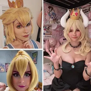 Wavy Blonde Ponytail Wig for Jean Cosplay Golden Princess Hair Wigs with Pigtails Bangs for Halloween Peach Costume