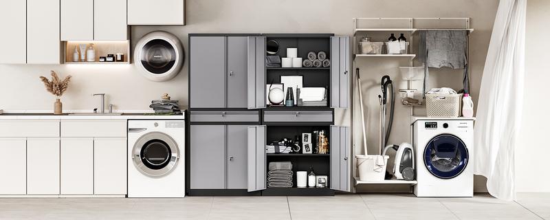 Letaya Metal Garage Storage Cabinet with Drawer,4 Door Tool Cabinet with Lock-2 Adjustable Shelves for Garage Home Office Utility Room