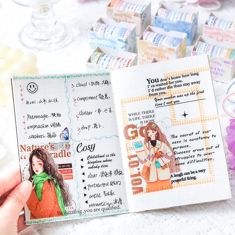 10 Rolls/box Washi Tape, Soft Color Scrapbooking Material, Decorative Log Book Computer Card Gift Stickers, Perfect for Holidays and Birthdays