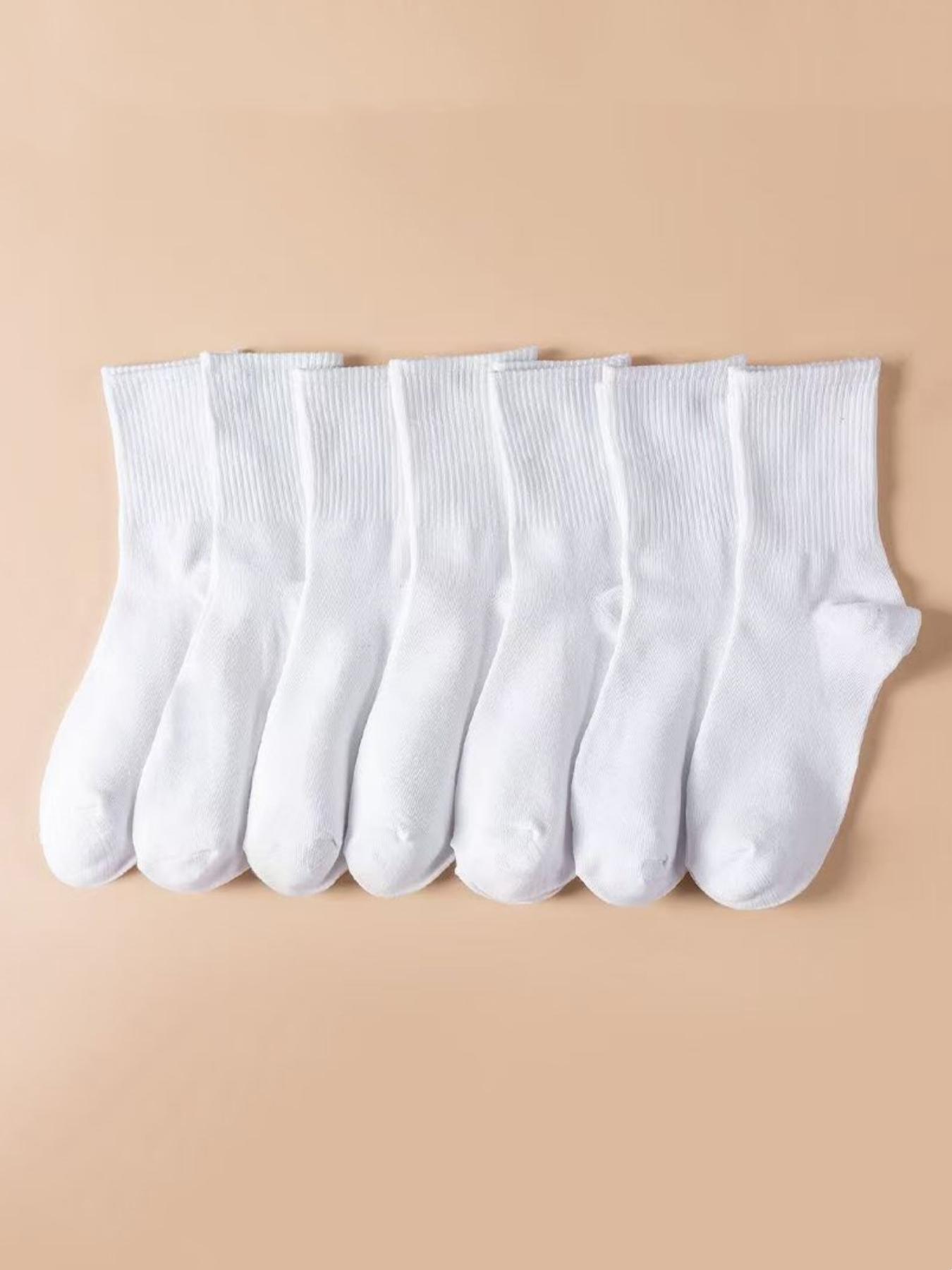 Men's and women's white mid-calf socks, breathable and sweat-absorbent, 5 pairs for couples, suitable for all seasons. Great for daily casual wear, business, running, and sports.