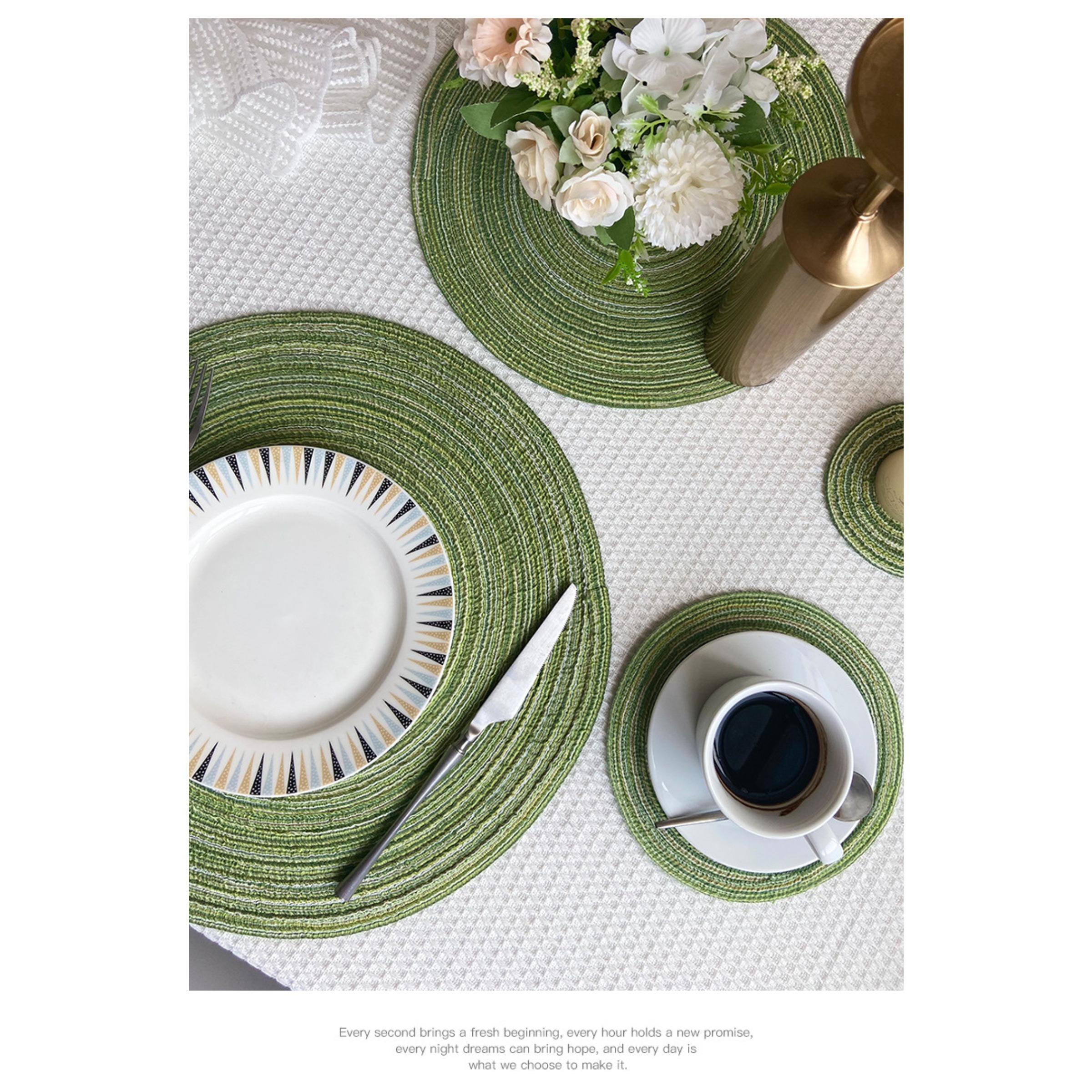1PC Solid Color Woven Coaster, Heat Resistant Placemat for Cups and Dishes, Polyester Fabric Home Anti-Scald Mat, Wedding Valentine‘s Day Easter St. Patrick’s Day Carnival Decoration