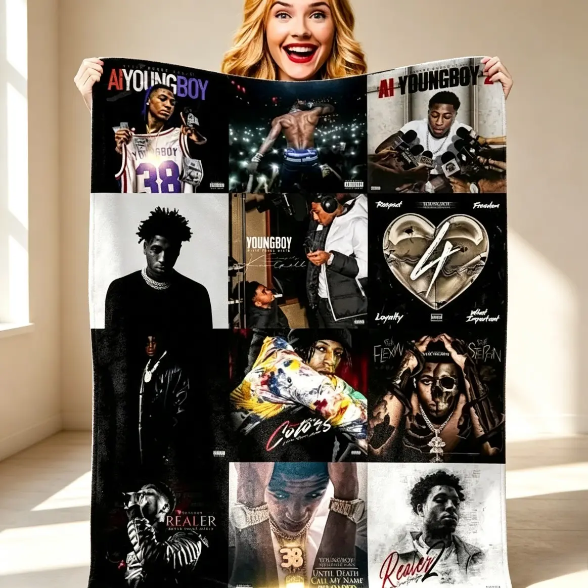 Young-Boi Album Cover Flannel Throw Blankets, Hip Hop Portrait Graphic for Adults & Kids, Bedroom Studio Dorm Fan Lounge Decor, Bed Cover for Movie Nights & Quiet Evenings, Birthday Holiday Gift for Rap Fans, Album Art Collectors, Bed Accessories