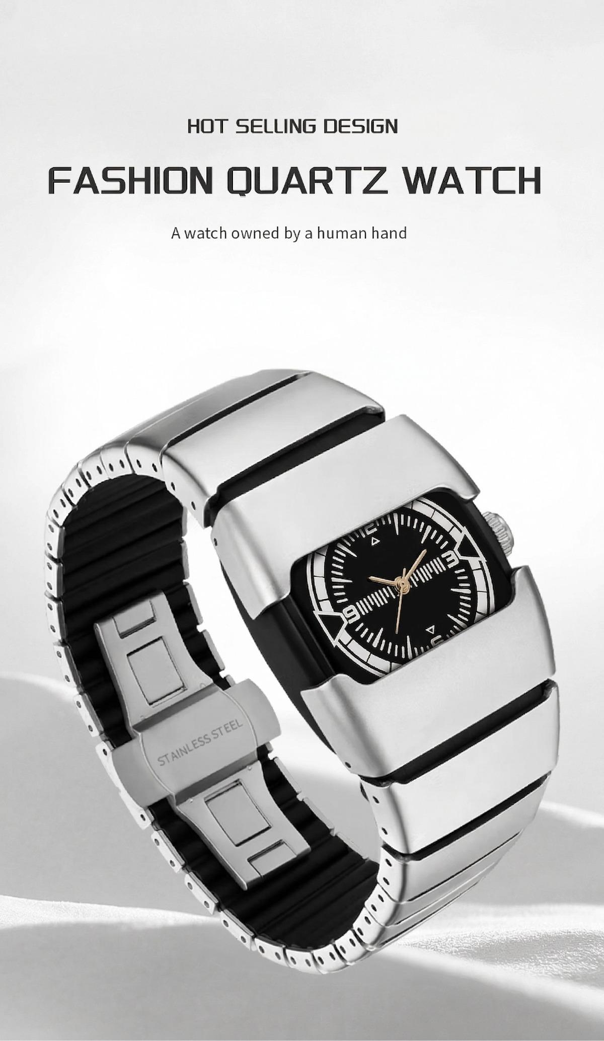 Men's Business Casual Analog Quartz Watch, Rectangle Dial Black Stainless Steel Band, Fashion Wristwatch with Gift Box