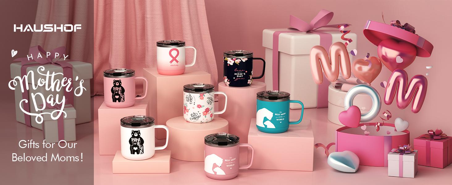 #SpringGlowUp HAUSHOF 14 oz Coffee Mug, Insulated Coffee Mug with Handle, Travel Camping Cup, Portable Stainless Steel Coffee Cup, Insulated Coffee Cups with Lid