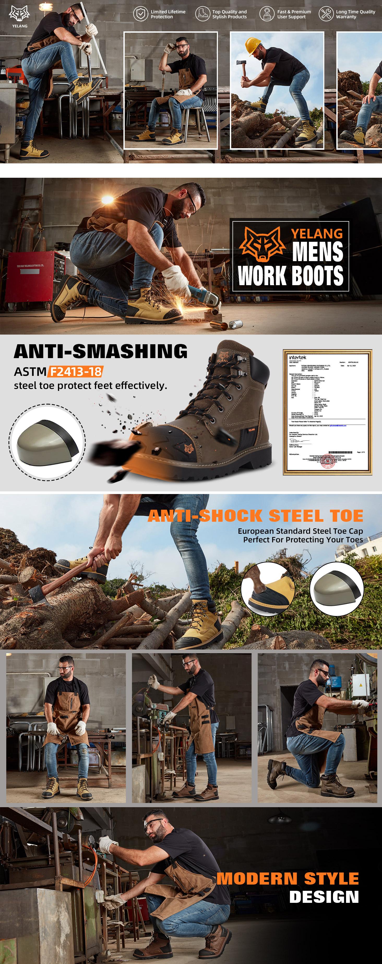 Men's Safety Work Boots Steel Toe Slip Resistant Puncture 6 Inch For Industrial Construction Safety Toe Insulated Outdoor Industrial Closed Boy Women Walking Shoes