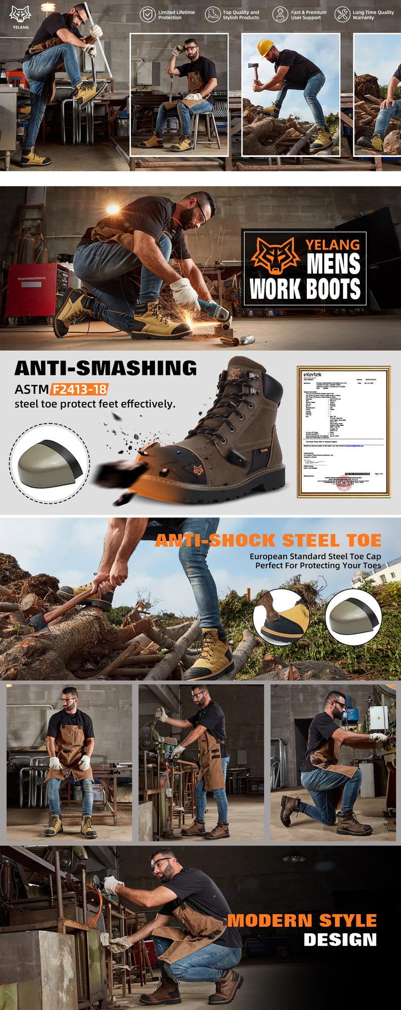 Men's Safety Work Boots Steel Toe Slip Resistant Puncture 6 Inch For Industrial Construction Safety Toe Insulated Outdoor Industrial Closed Boy Women Walking Shoes