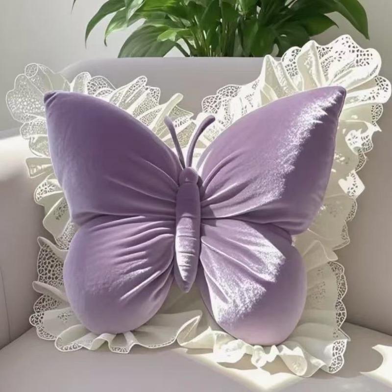 Elegant butterfly shaped lace pillow - suitable for decorating bedrooms, living rooms, or offices all year round, decorative pillow | floral lace design | durable fabric, butterfly decoration holiday gift preferred