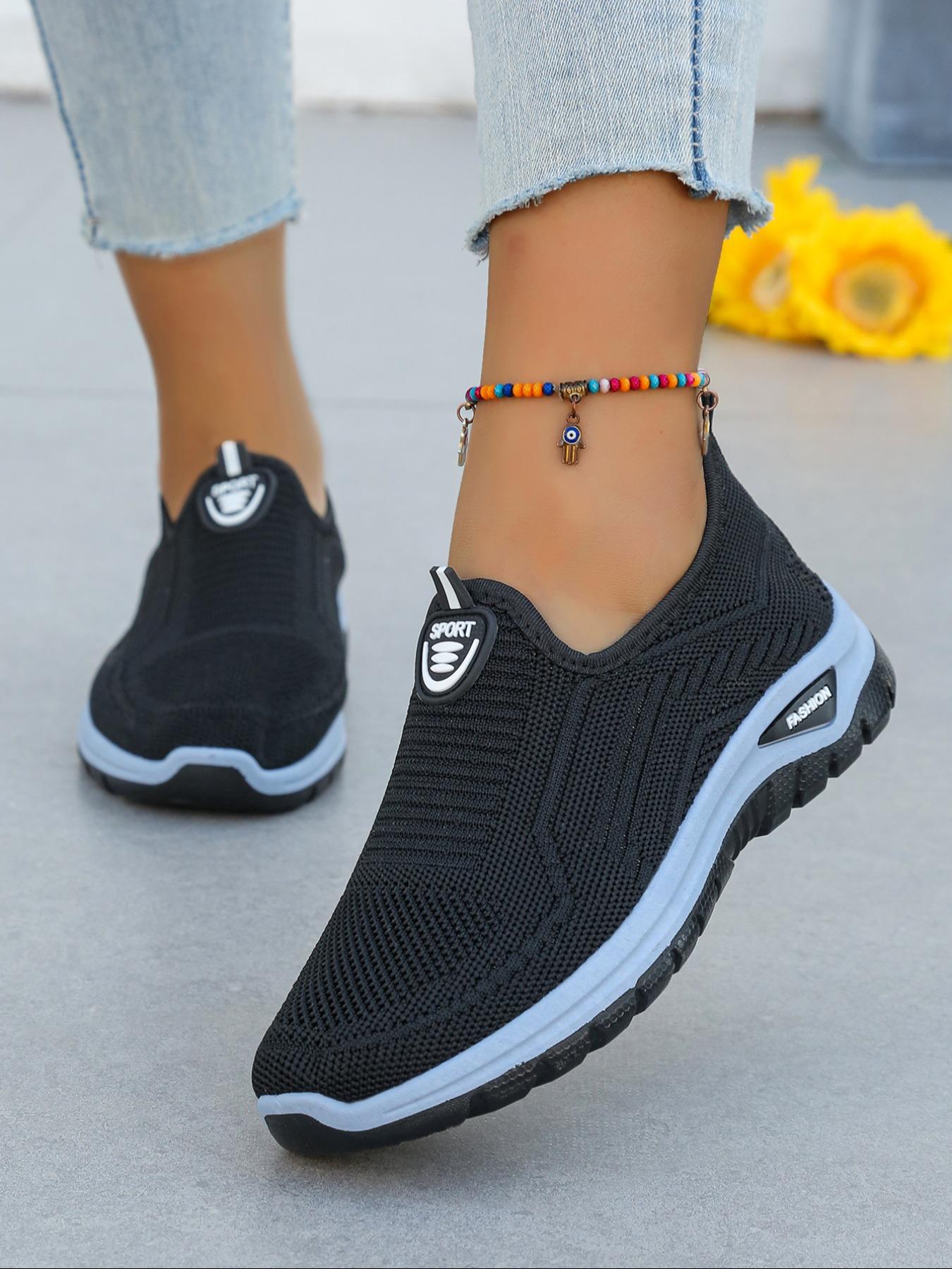 Women's Slip On Walking Shoes, Breathable Knit Mesh Casual Sneakers, Lightweight Comfortable Non Slip Athletic Shoes for Daily Commute, Outdoor Walking, Elderly & Mom Footwear