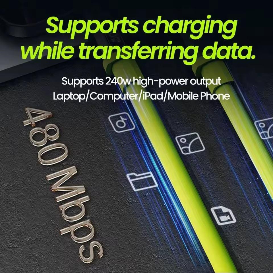 240w PD Fast Charging Cable, Dual Type-C Quick Charge Data Cable, Soft Silicone for Apple/samsung/huawei, Multi-Device Sync