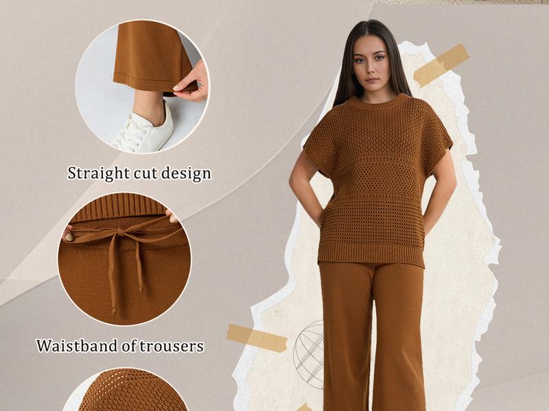 GIALLINO Women's Cotton Knit Crochet Sweater Set Two Piece Cozy Stylish Lounge Outfit for Casual Wear Comfortable Elegant GIALLINO Women's Cotton Knit Crochet Sweater Set Two Piece Cozy Stylish Lounge Outfit for Casual Wear Comfortable Elegant