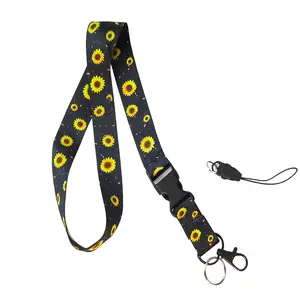 1 Pack Sunflower Black Pattern Neck Lanyard  Airlines– Cool and Cute Neck Strap Lanyard Autism for Keys, Key-chains, Wallets, and ID Card Holders – Features a Quick-Release Buckle and Stylish Design – Ideal for Office Use, Handbags, and Phone Accessories