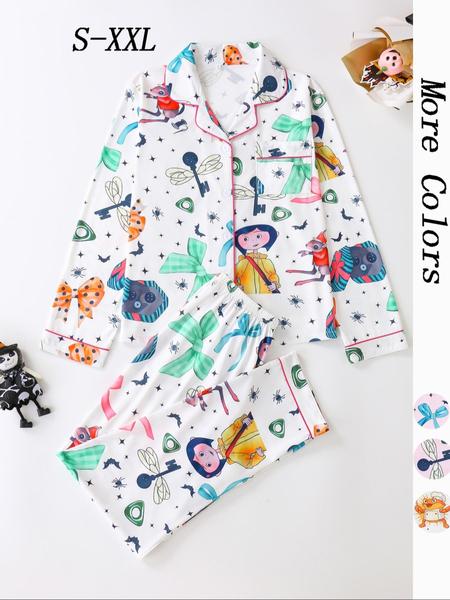 Women's Button Pajama, Casual Comfy Long Sleeve Top & Pants PJ Set, Ladies Sleepwear for All Seasons, Loungewear