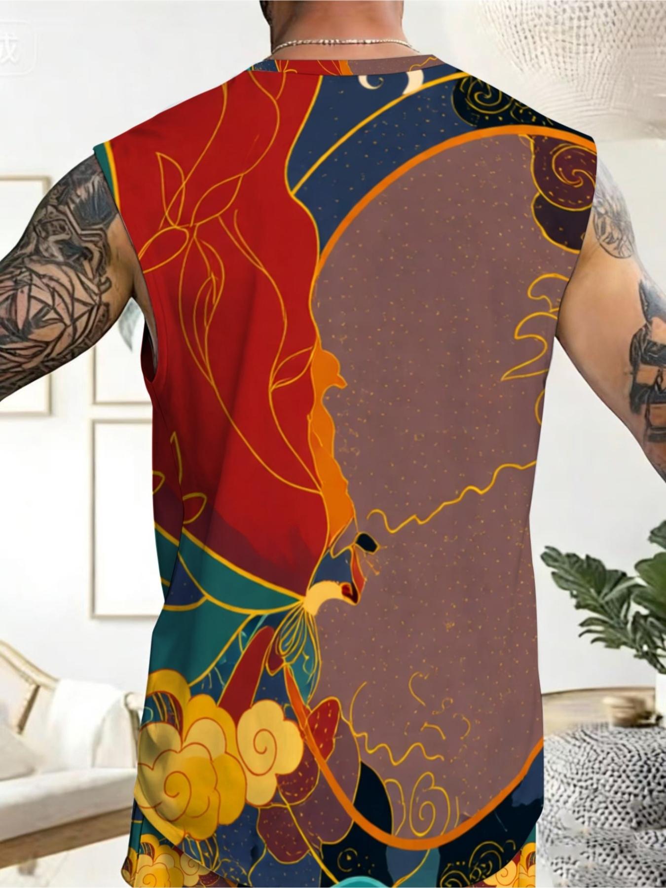 Men's Sleeveless Set Ethnic Phoenix Graphic Print Summer Casual Set
