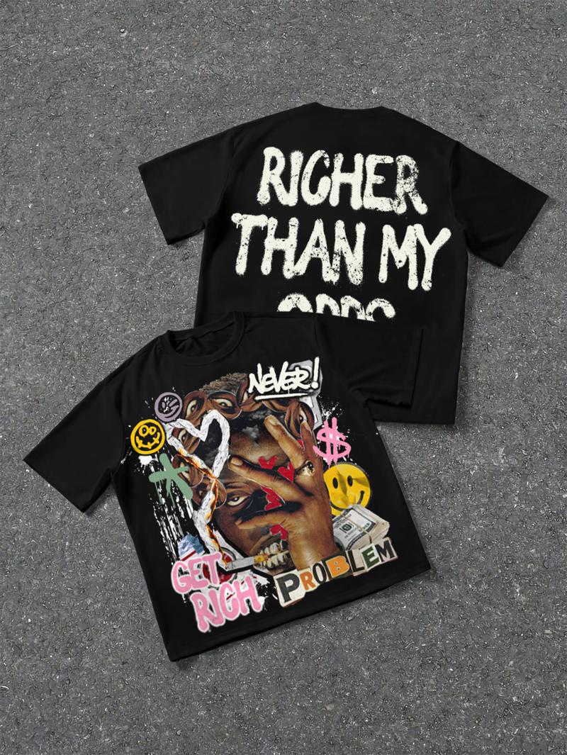 Sopula Studio Men's Streetwear Richer Our retro abstract patterns, cotton casual round-neck T-shirts Black Menswear