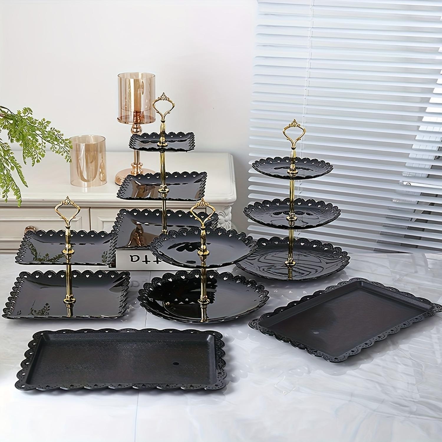 6 Pieces Dessert Table Display Set, Plastic Cake Candy Fruit Serving Set with 2 Pieces Fruit Dessert Trays + 4 Pieces 2-Tier/3-Tier Cupcake Stands for Tea Party, Birthday, Wedding, Baby Shower