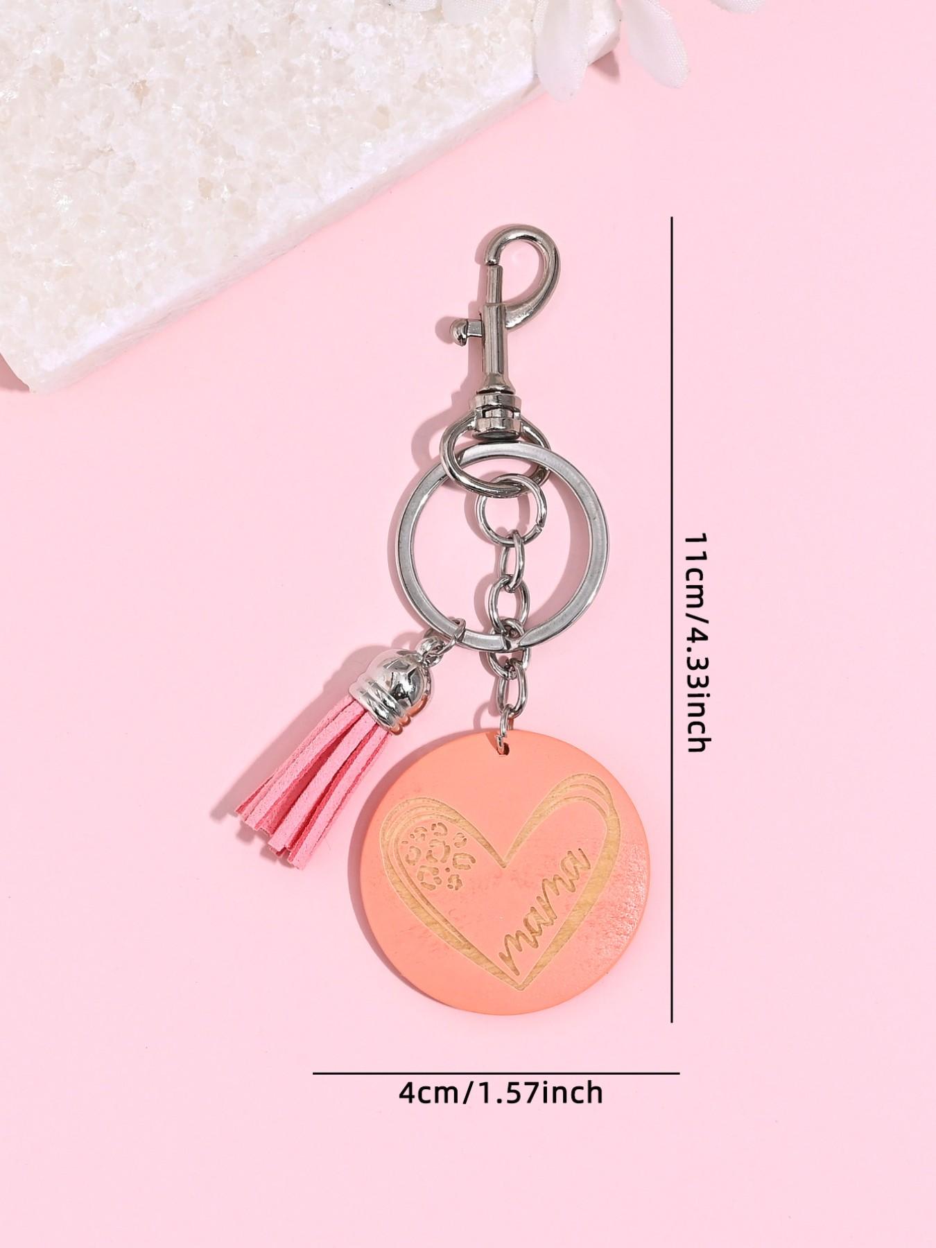 Creative Fashion Mama Wooden Sign Keychain, Heart Fringe Design, Bag and Car Decoration, Mother's Day Gift for Mom